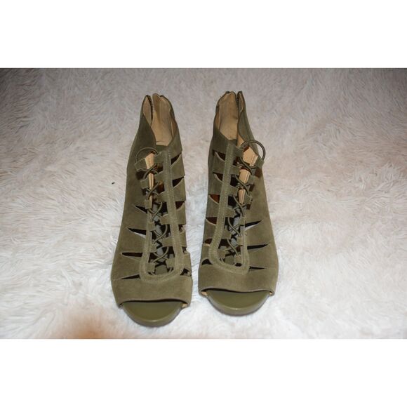 NWOT Michael Kors Sz 8 Suede Open Toes Booties Block Sandal Crisscross Front - Picture 2 of 4